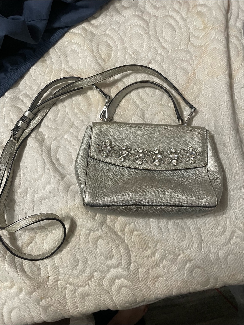 silver Michael Kors Ava Saffiano leather crossbody bag